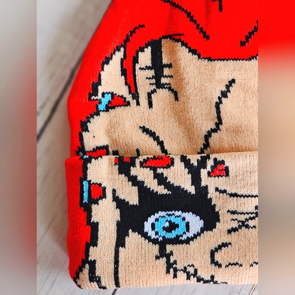 Chucky Halloween Cuff Roll down Beanie Cap O/S Unisex Adult Red & Black Soft - Picture 3 of 8